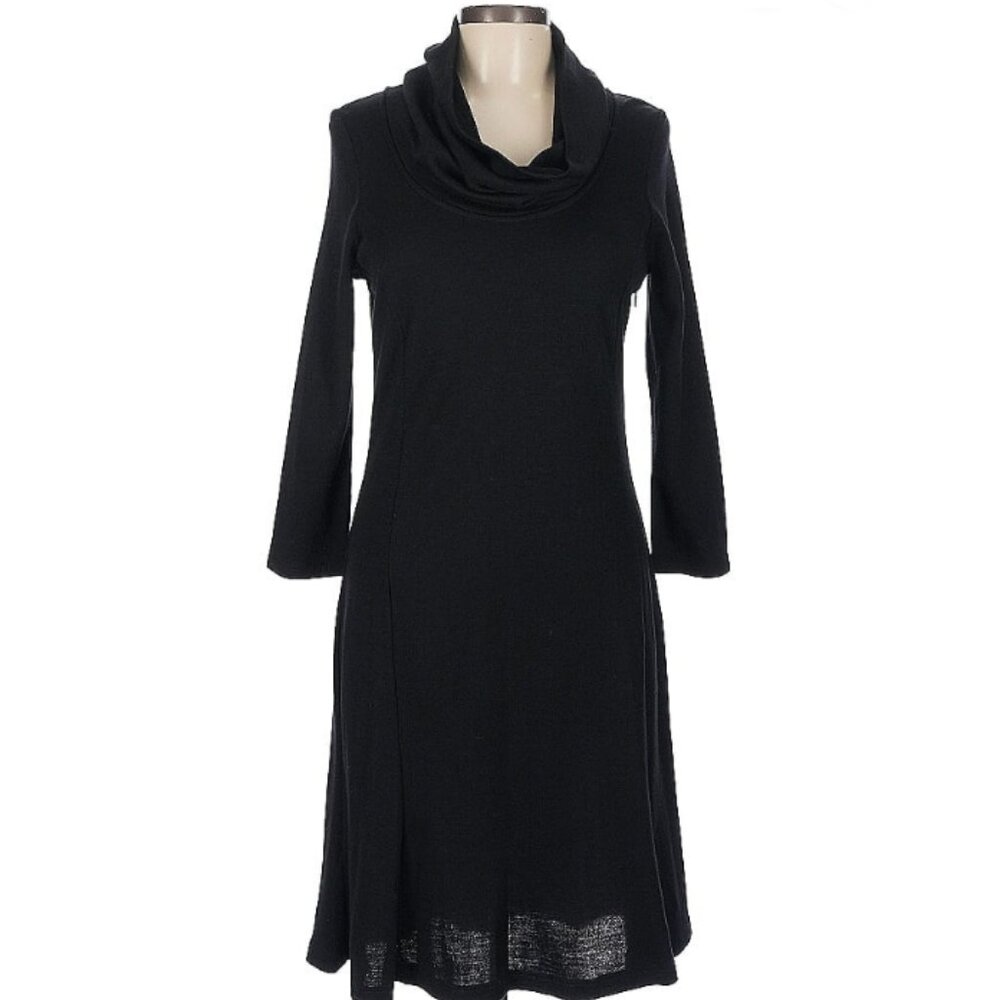 Ann Taylor Wool Blend Knit Cowl Neck Midi Dress in Black